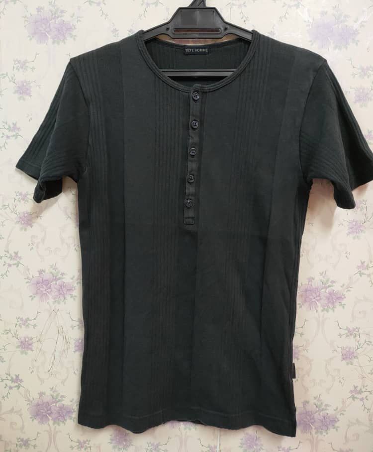 Japanese Brand Tete Homme Stretchable Button Tee Size S / US 4 / IT 40 - 1 Thumbnail