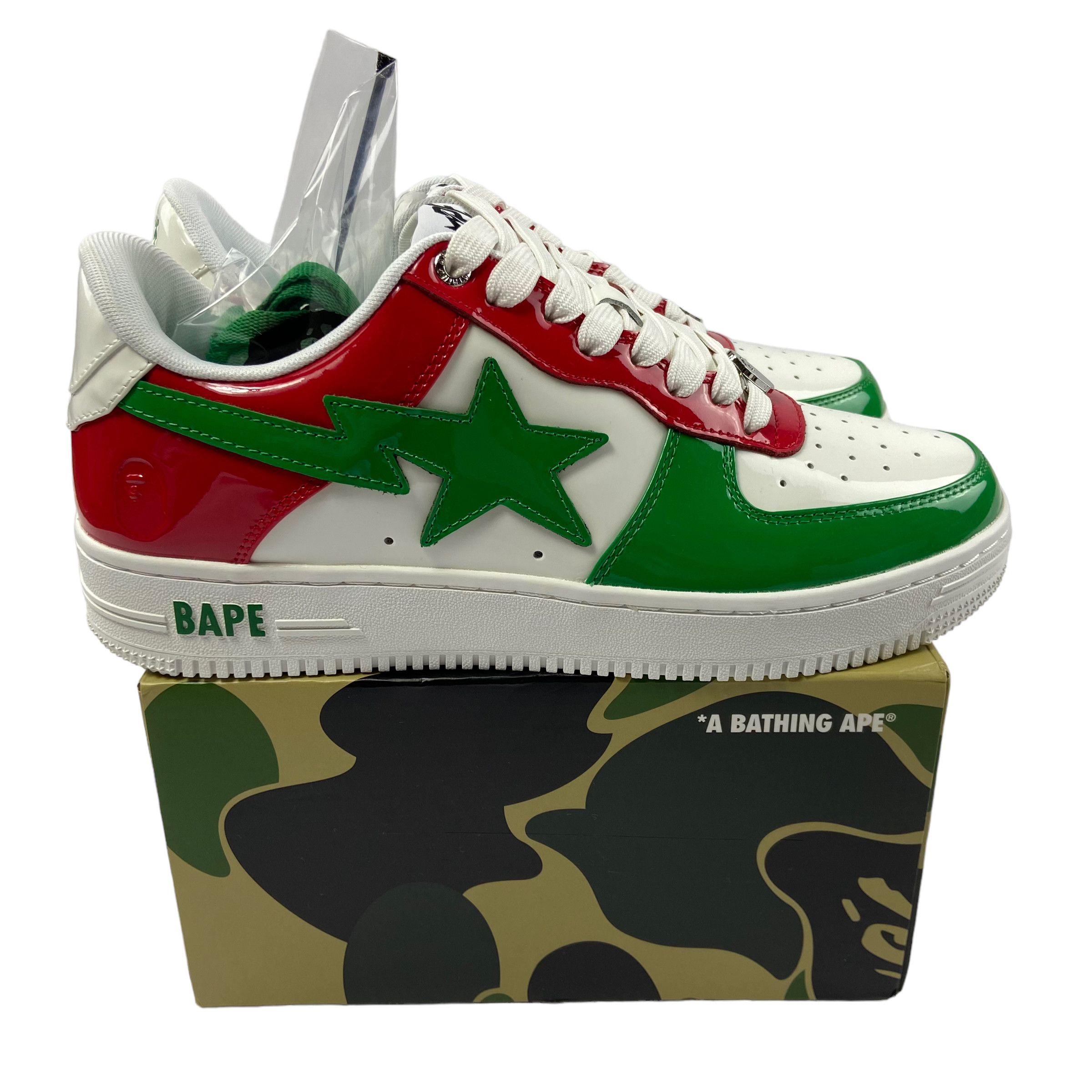 image of New Bape Mexico Patent Leather Bapesta Shoes in Green, Men's (Size 8)