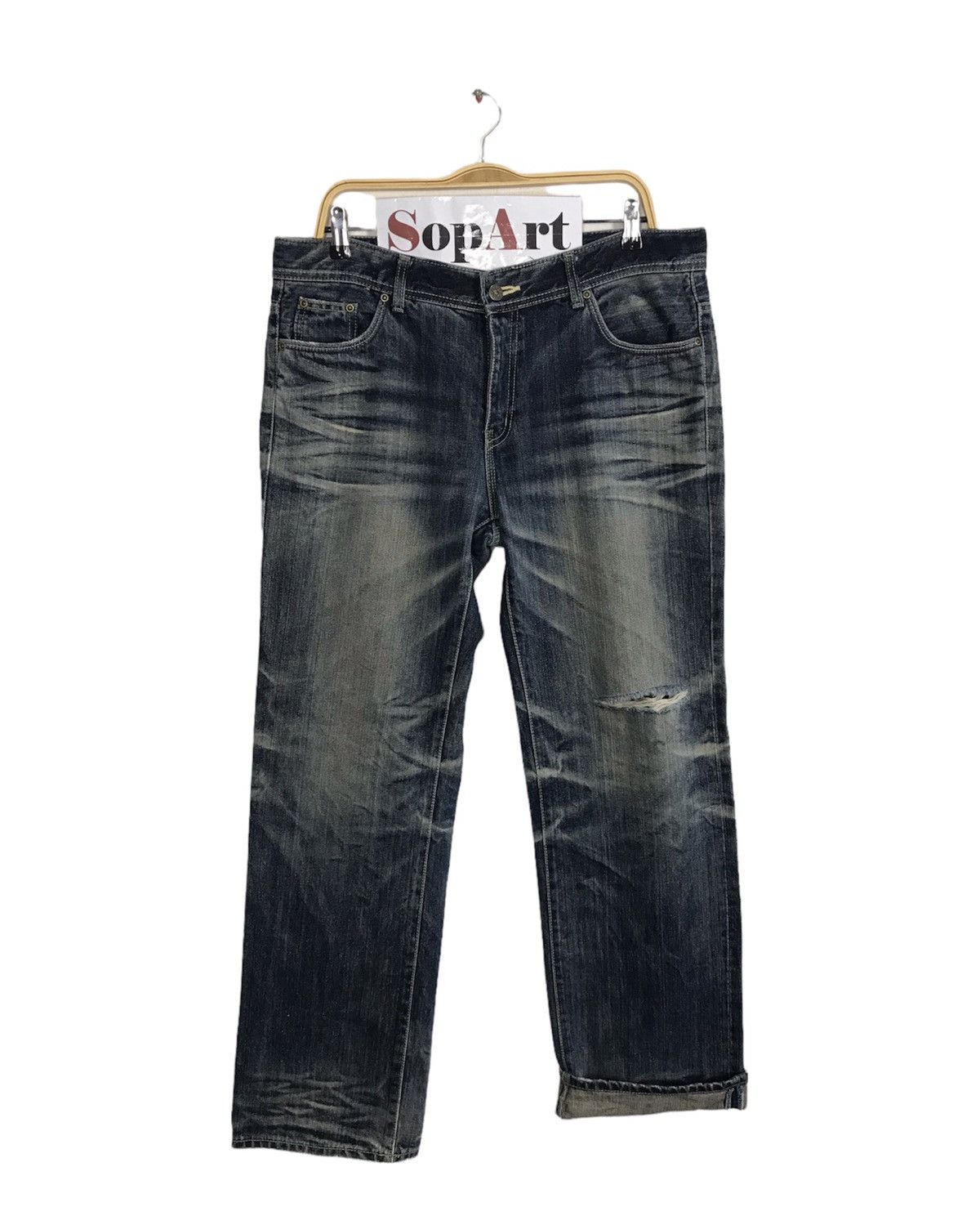 Japanese Brand × Vintage Vintage Rubber Soul Distressed Denim Jeans Style Size US 37 - 1 Thumbnail