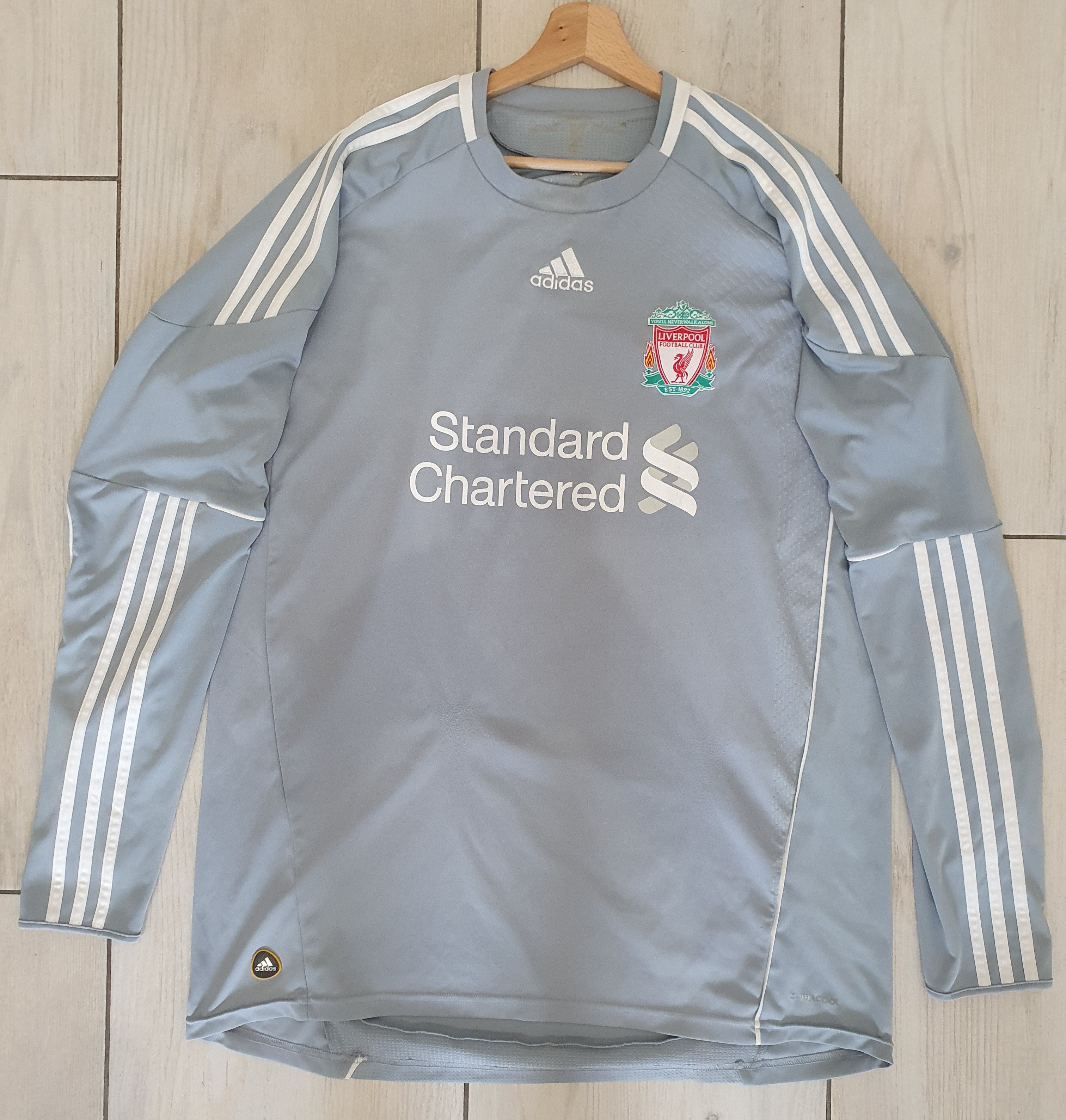 Image of Adidas Liverpool Fc Size XL 2010 Longsleeve Soccer Jersey in Silver, Men's