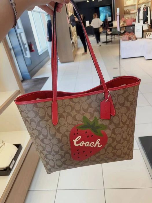 Coach City Tote in Signature Canvas with Wild Strawberry