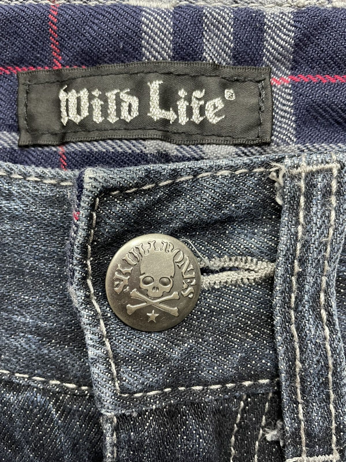 Japanese Brand WILD LIFE Punk Skull Button Angel Wings Denim Pants Size US 29 - 4 Thumbnail