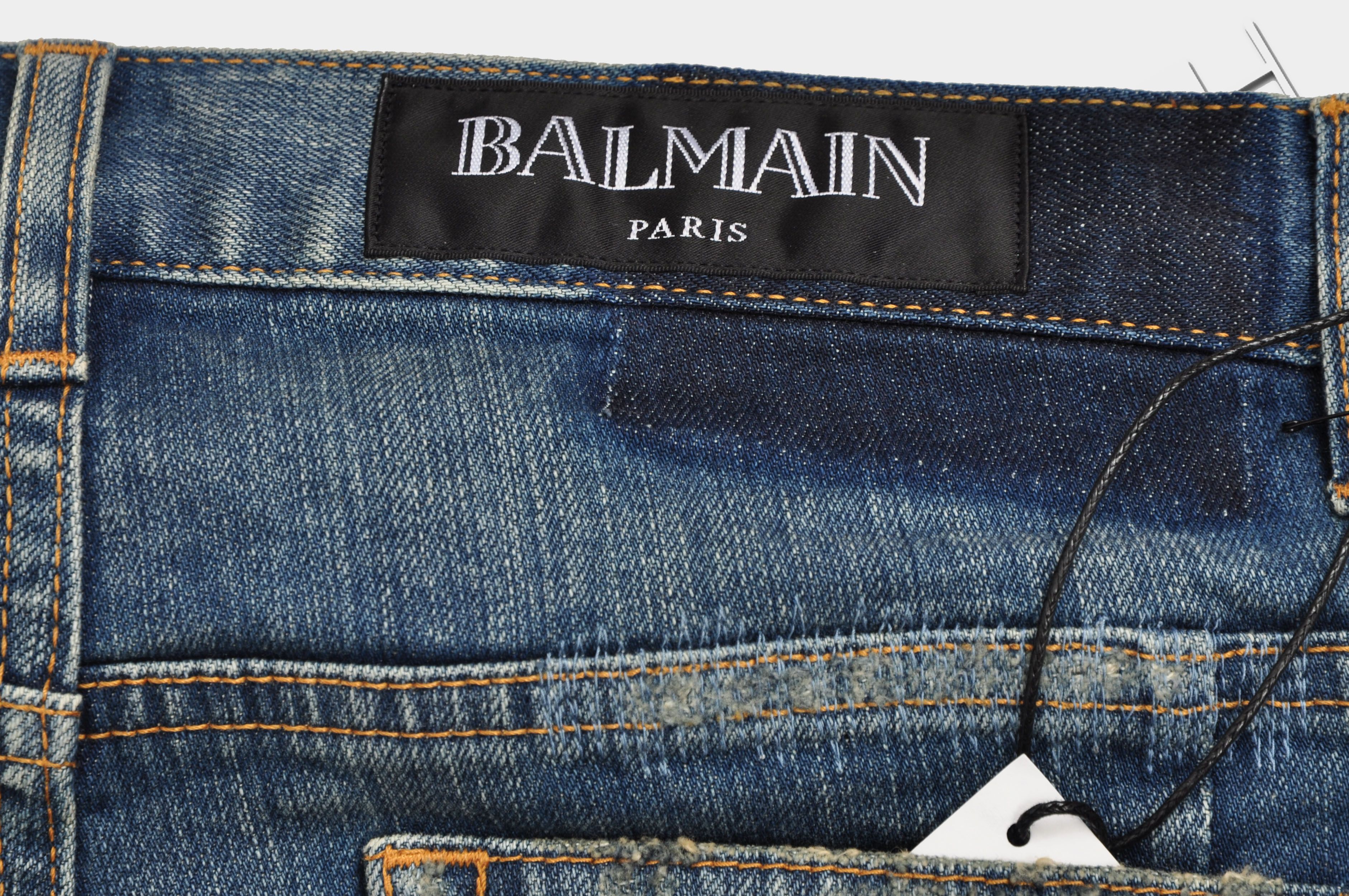 Balmain Distressed Slim Fit Skinny Blue Jeans Size US 28 / EU 44 - 8 Thumbnail