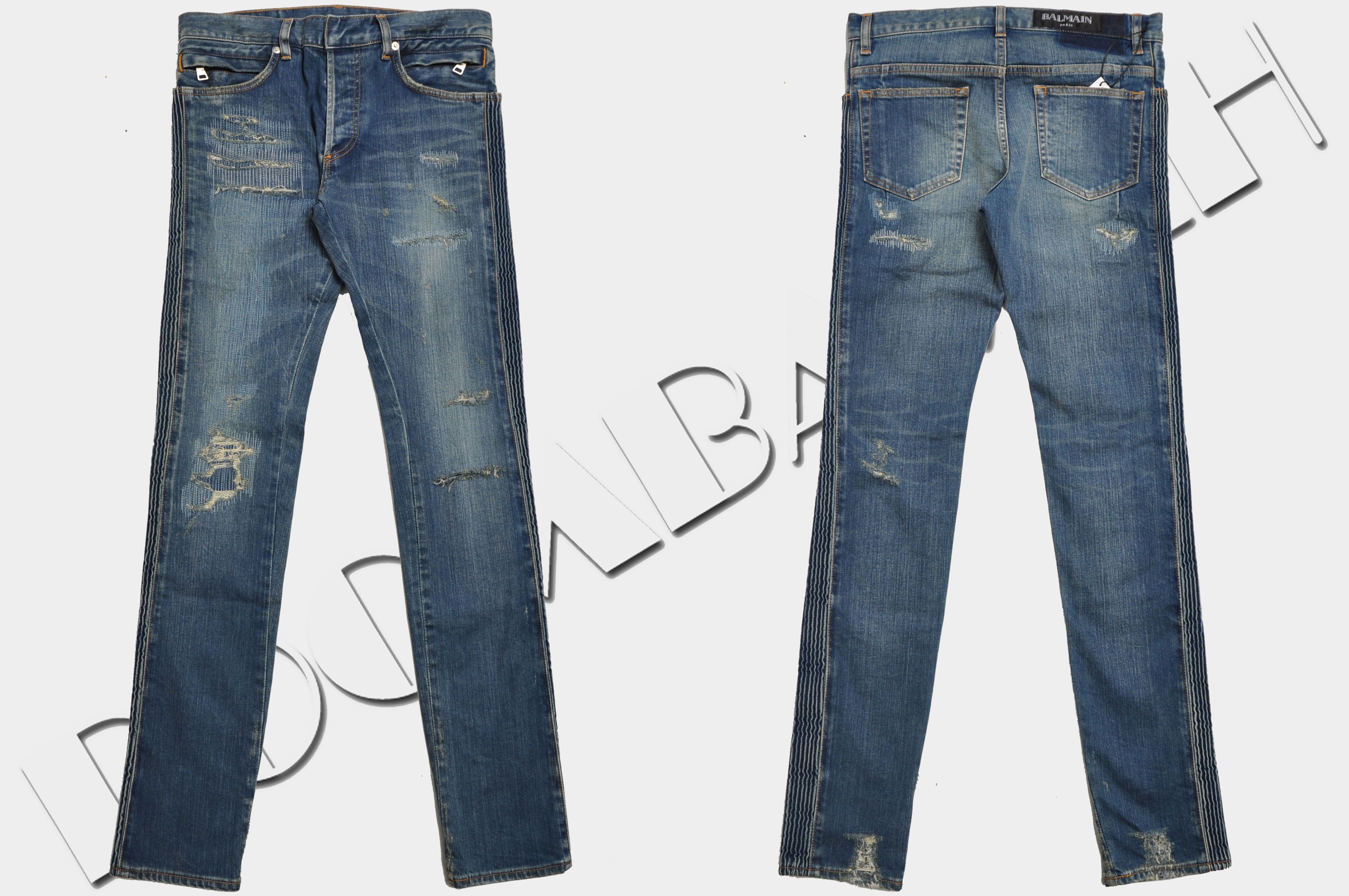 Balmain Distressed Slim Fit Skinny Blue Jeans Size US 28 / EU 44 - 2 Thumbnail