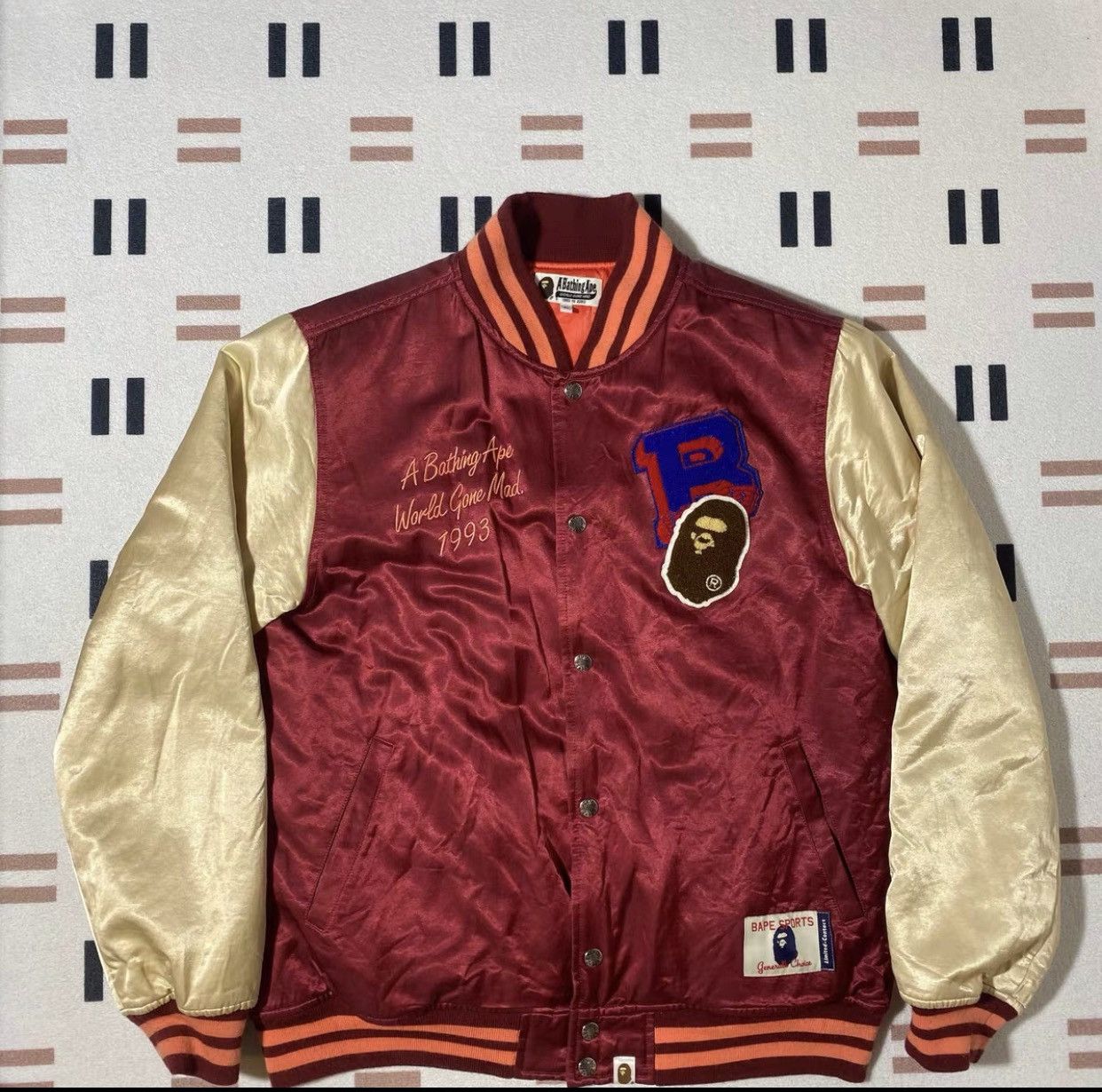 Bape Satin Varsity Jacket | Grailed