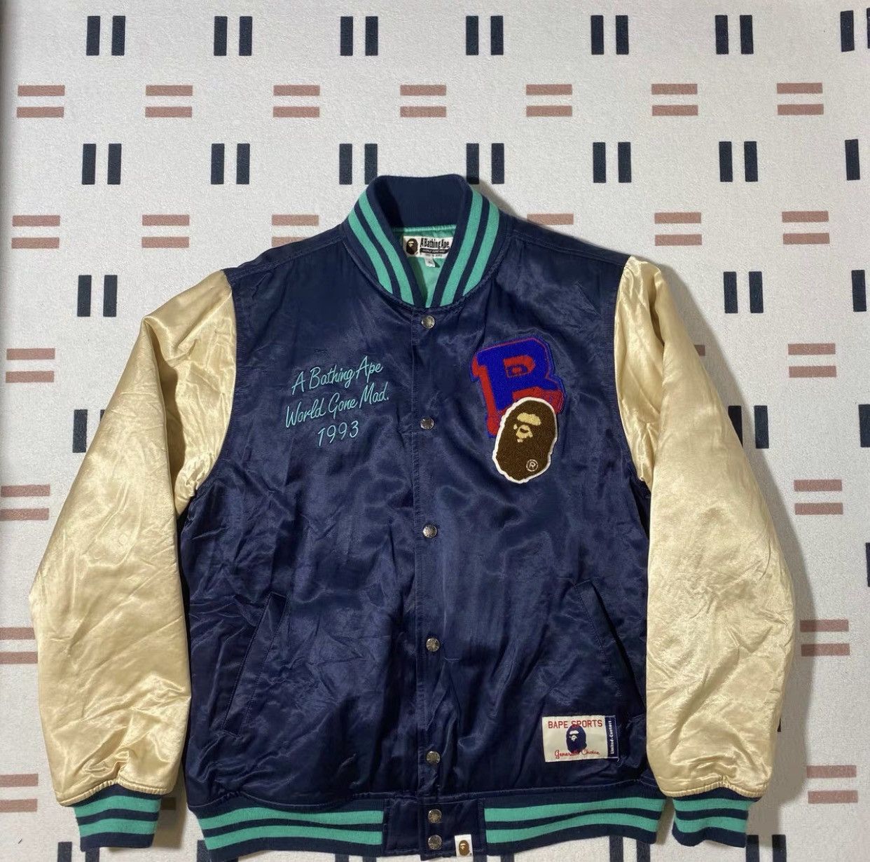【希少】BAPE SATIN VARSITY JACKET Varsity A Bathing Ape Bape Satin Jacket - HJacket