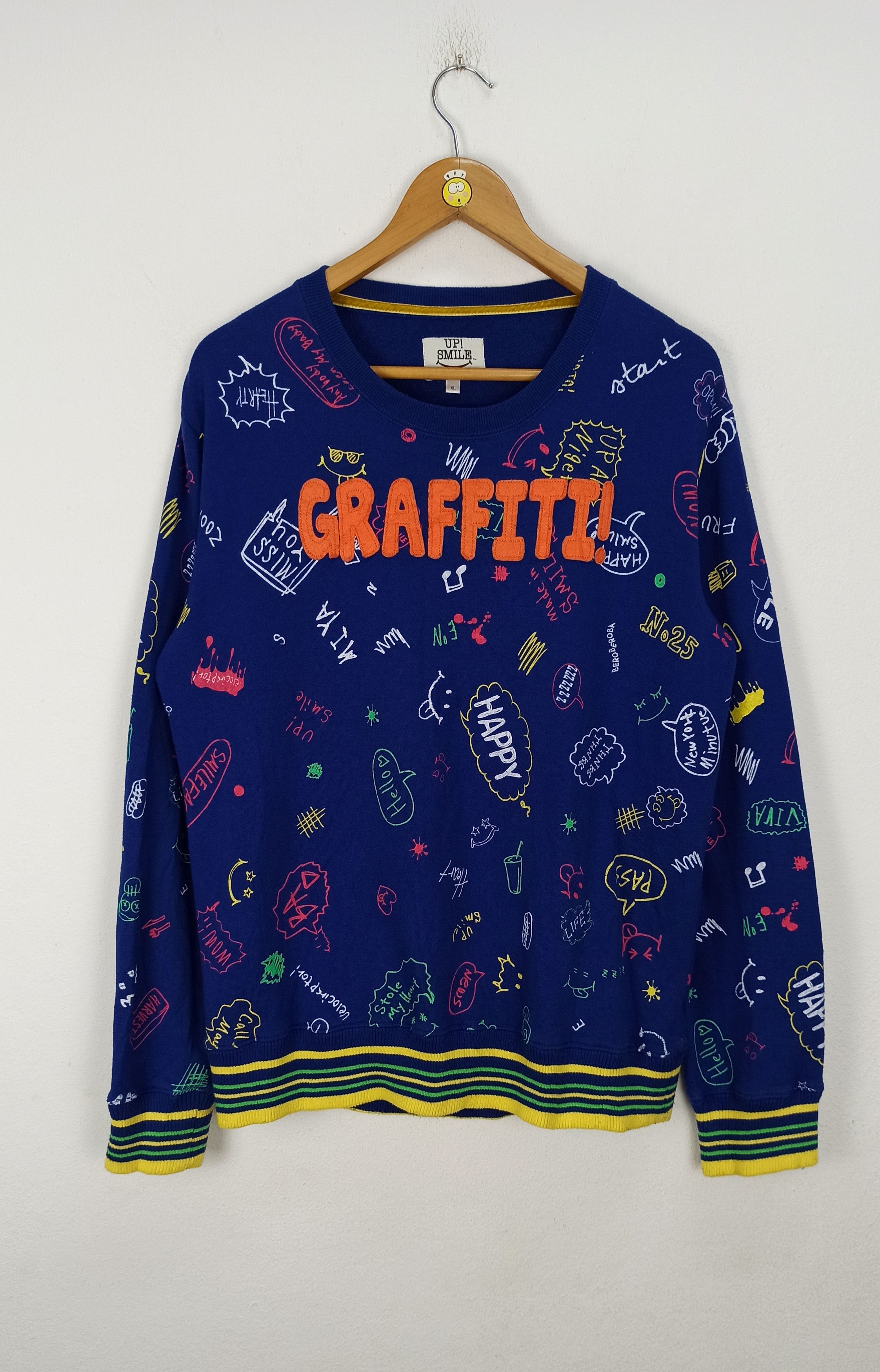 image of Rare Up! Smile Sweatshirt " Graffiti" Over Printing in Blue, Men's (Size XL)