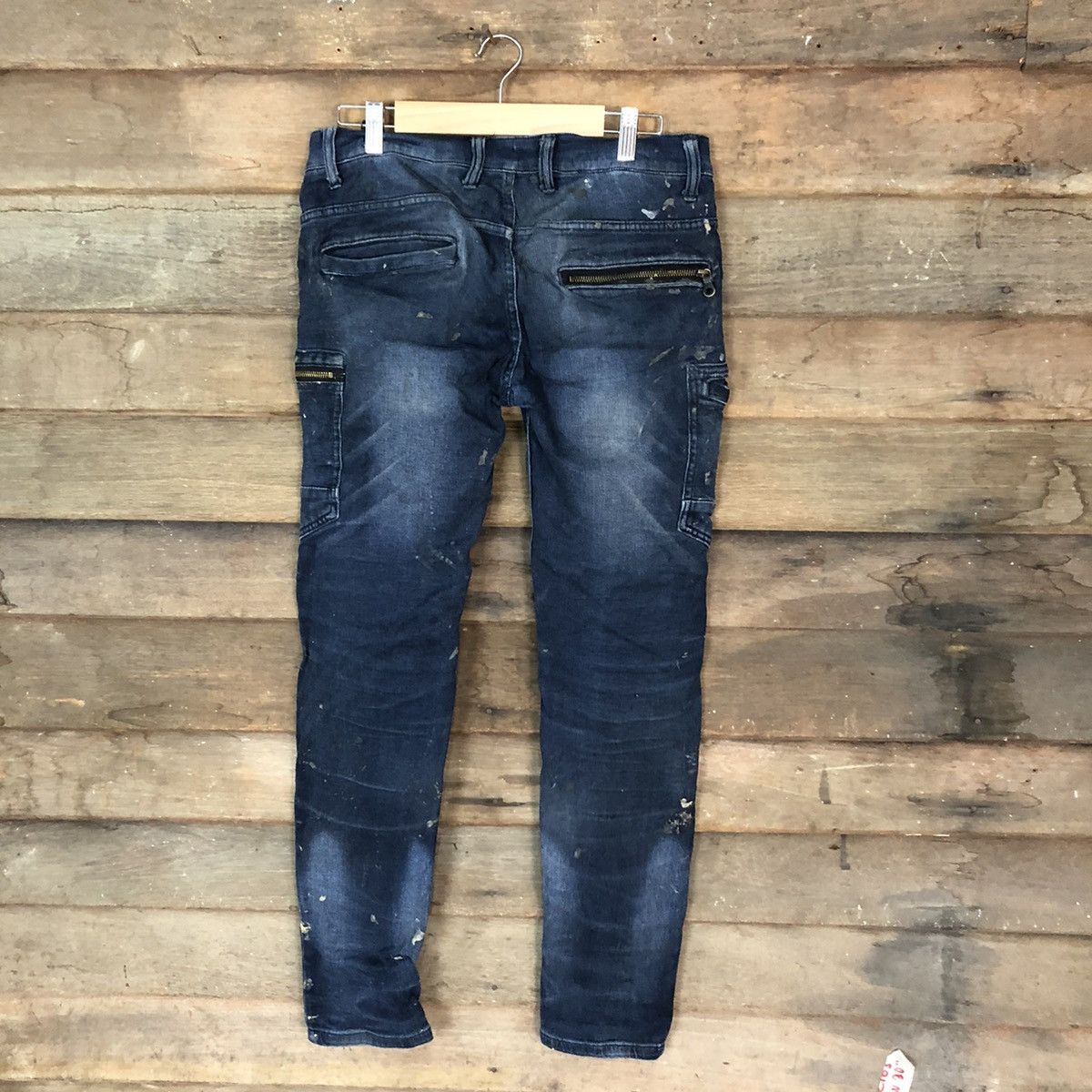 Japanese Brand Scot Inc Blue paint worn Distressed Denim cargo Pants #5085 Size US 29 - 12 Thumbnail