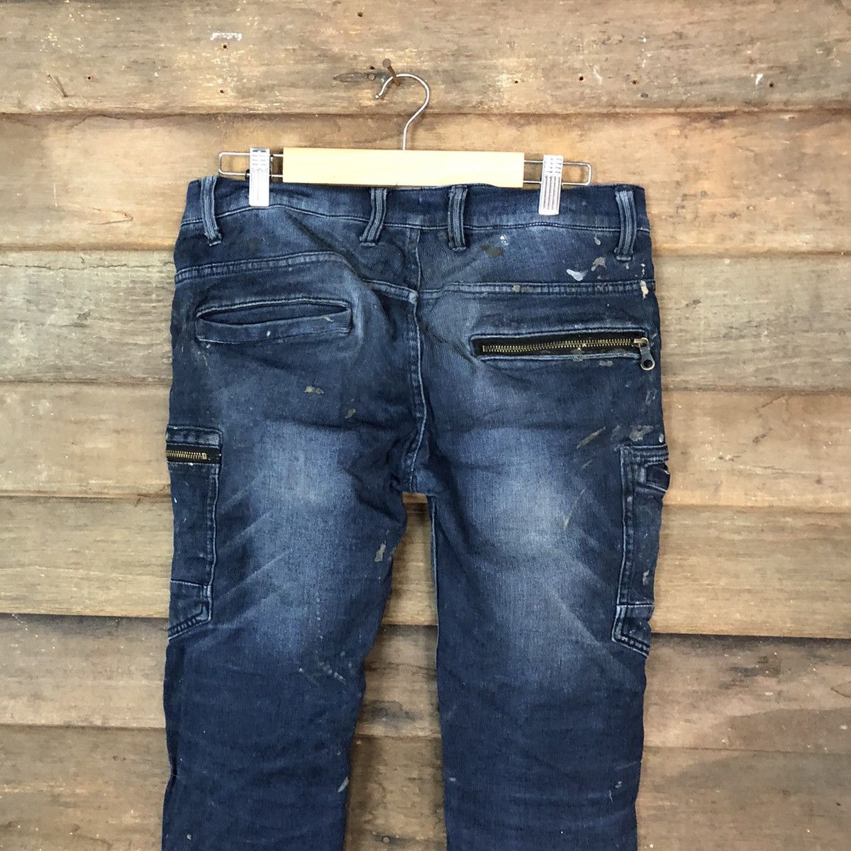Japanese Brand Scot Inc Blue paint worn Distressed Denim cargo Pants #5085 Size US 29 - 13 Thumbnail