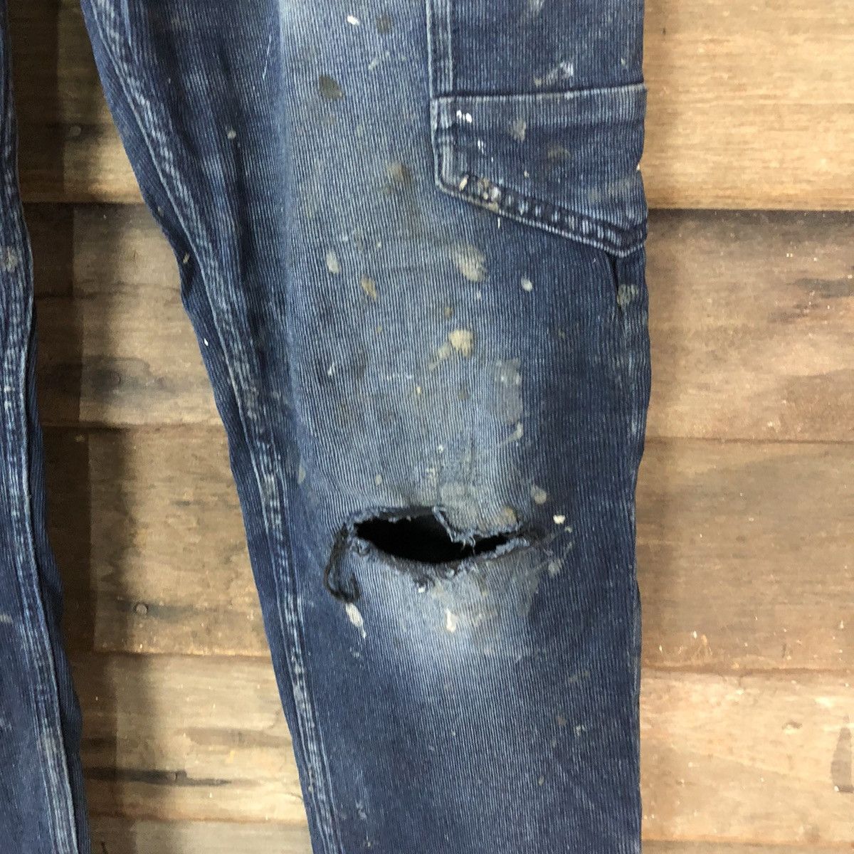 Japanese Brand Scot Inc Blue paint worn Distressed Denim cargo Pants #5085 Size US 29 - 10 Thumbnail