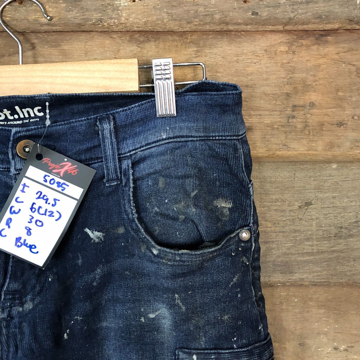Japanese Brand Scot Inc Blue paint worn Distressed Denim cargo Pants #5085 Size US 29 - 5 Thumbnail