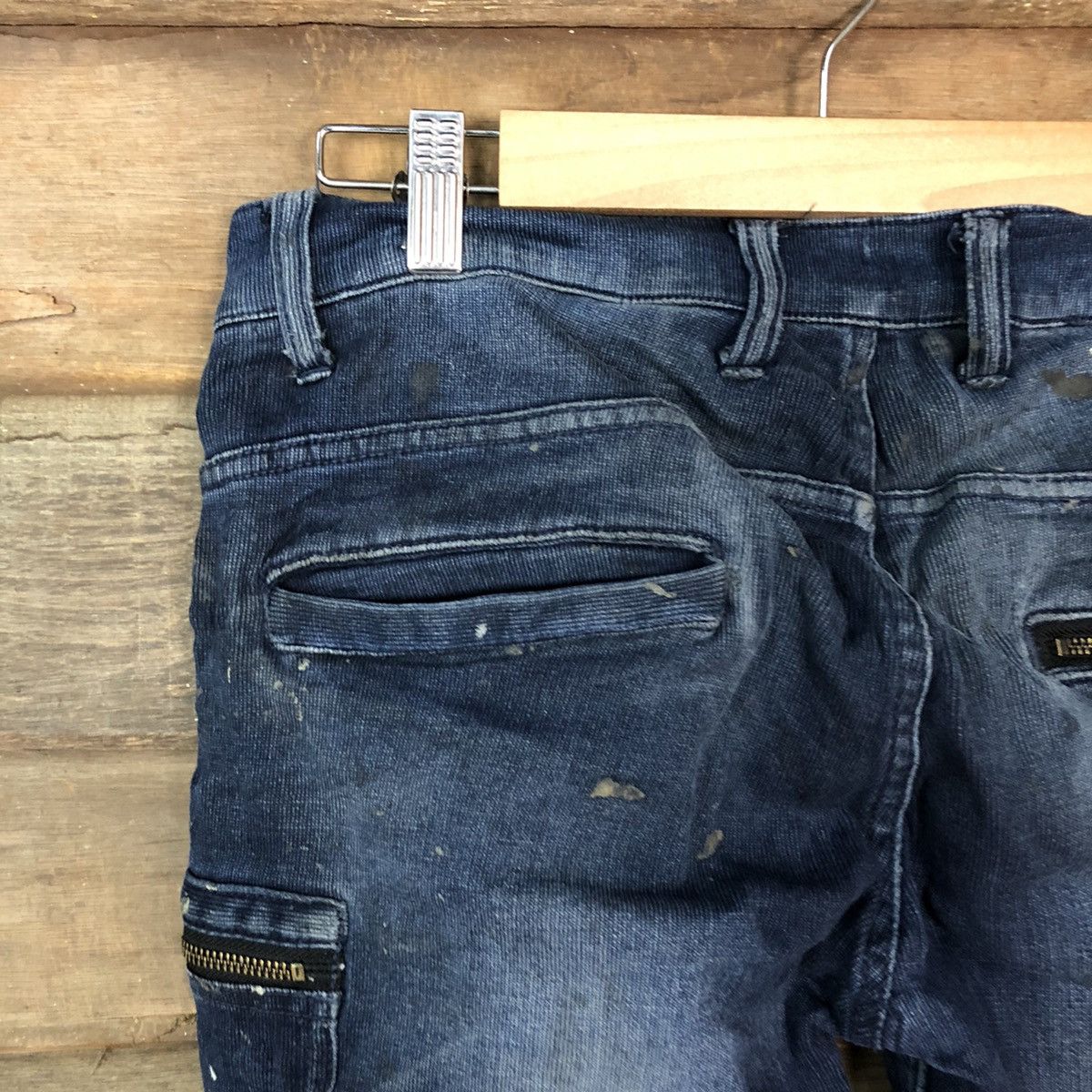 Japanese Brand Scot Inc Blue paint worn Distressed Denim cargo Pants #5085 Size US 29 - 15 Thumbnail