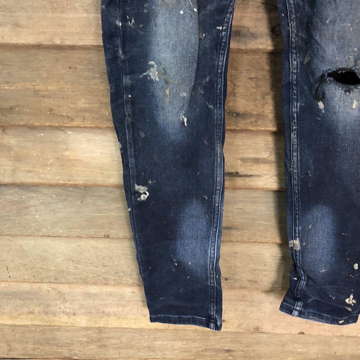 Japanese Brand Scot Inc Blue paint worn Distressed Denim cargo Pants #5085 Size US 29 - 8 Thumbnail