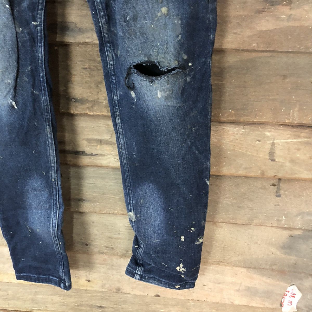Japanese Brand Scot Inc Blue paint worn Distressed Denim cargo Pants #5085 Size US 29 - 9 Thumbnail