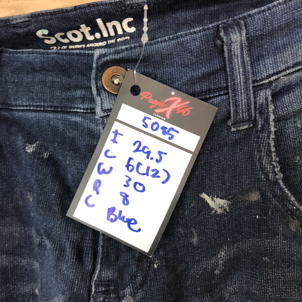 Japanese Brand Scot Inc Blue paint worn Distressed Denim cargo Pants #5085 Size US 29 - 11 Thumbnail