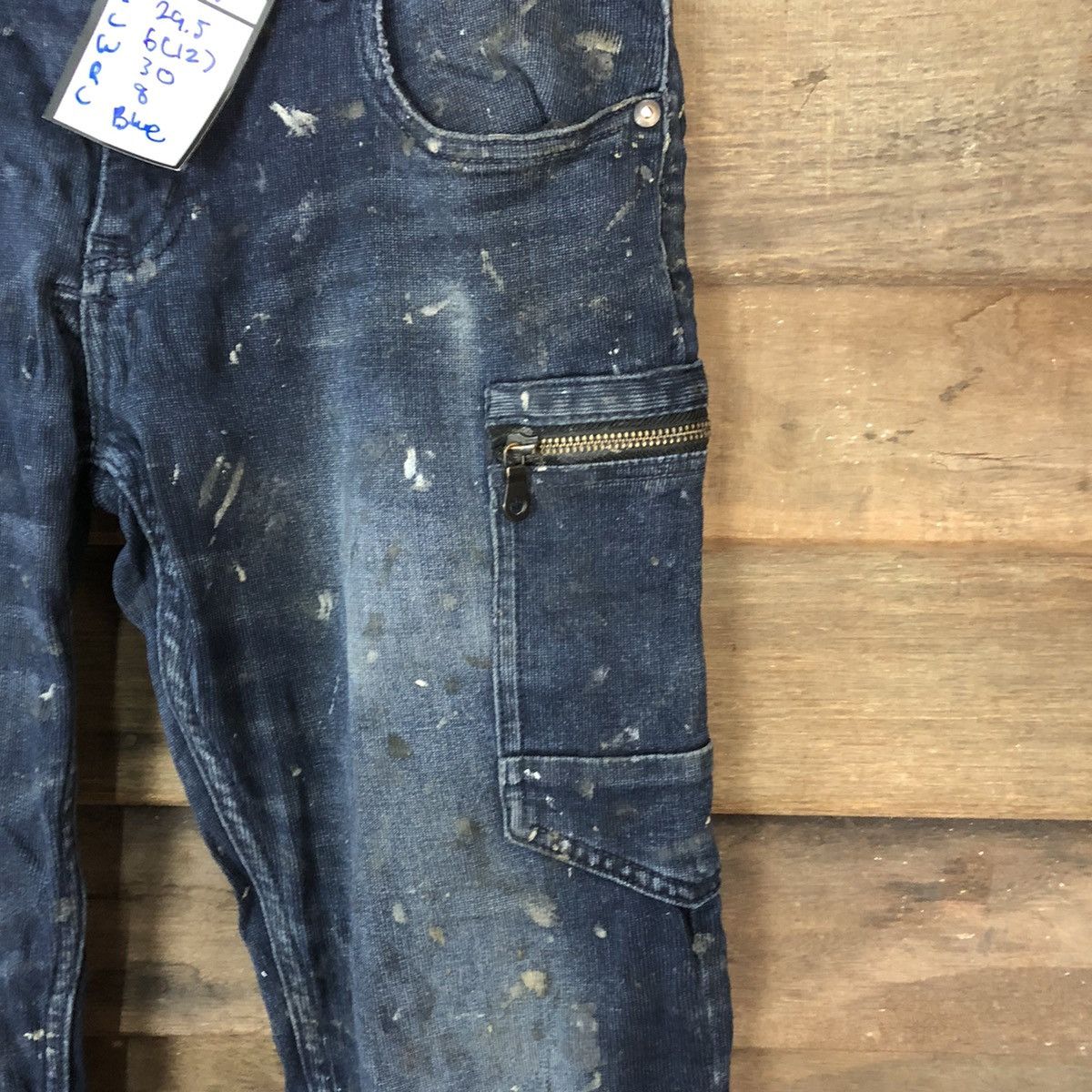 Japanese Brand Scot Inc Blue paint worn Distressed Denim cargo Pants #5085 Size US 29 - 7 Thumbnail