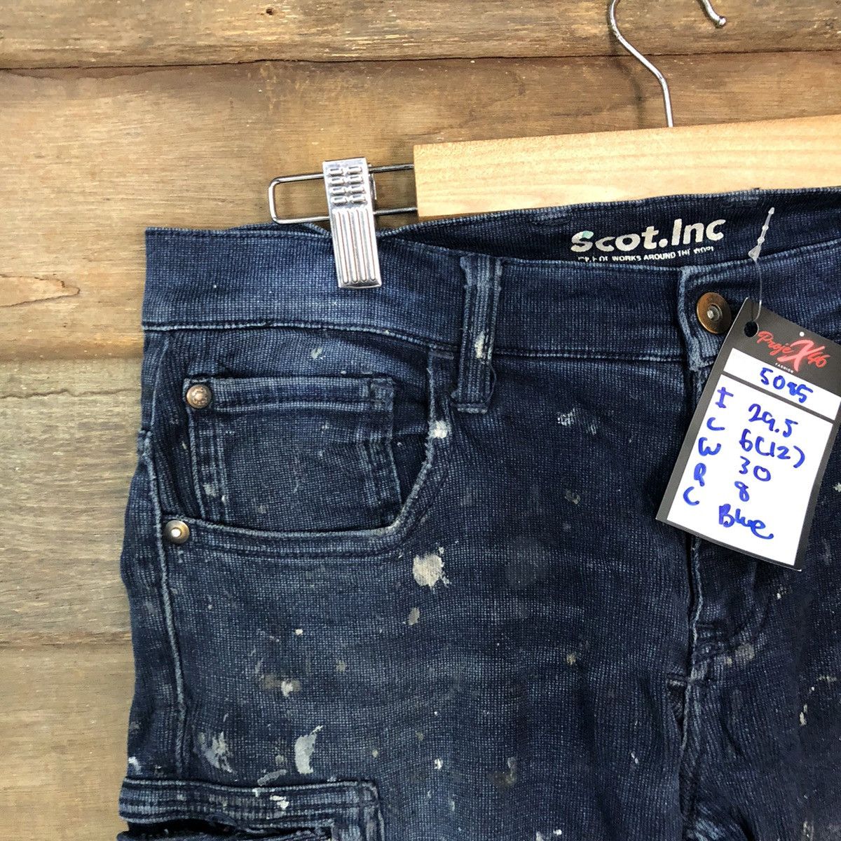 Japanese Brand Scot Inc Blue paint worn Distressed Denim cargo Pants #5085 Size US 29 - 4 Thumbnail