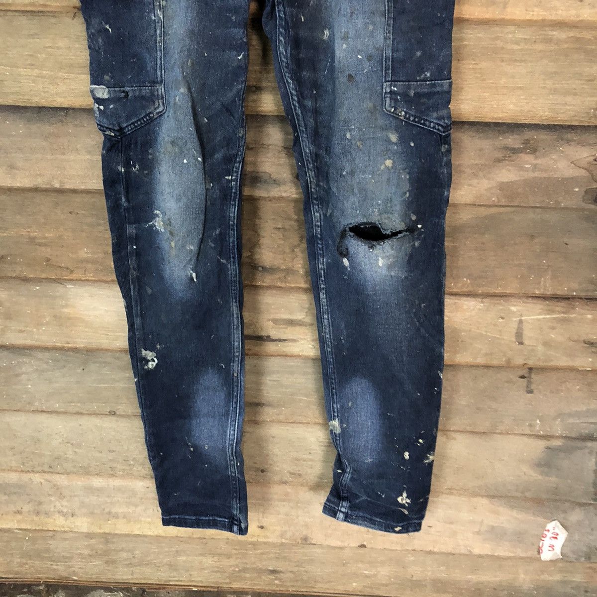 Japanese Brand Scot Inc Blue paint worn Distressed Denim cargo Pants #5085 Size US 29 - 3 Thumbnail