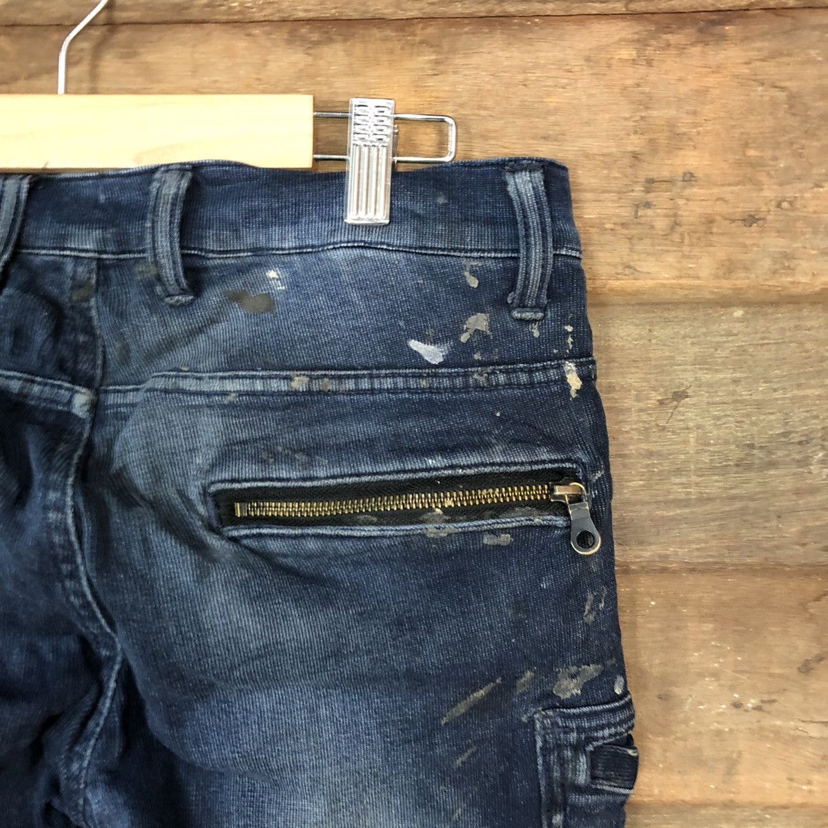 Japanese Brand Scot Inc Blue paint worn Distressed Denim cargo Pants #5085 Size US 29 - 16 Thumbnail