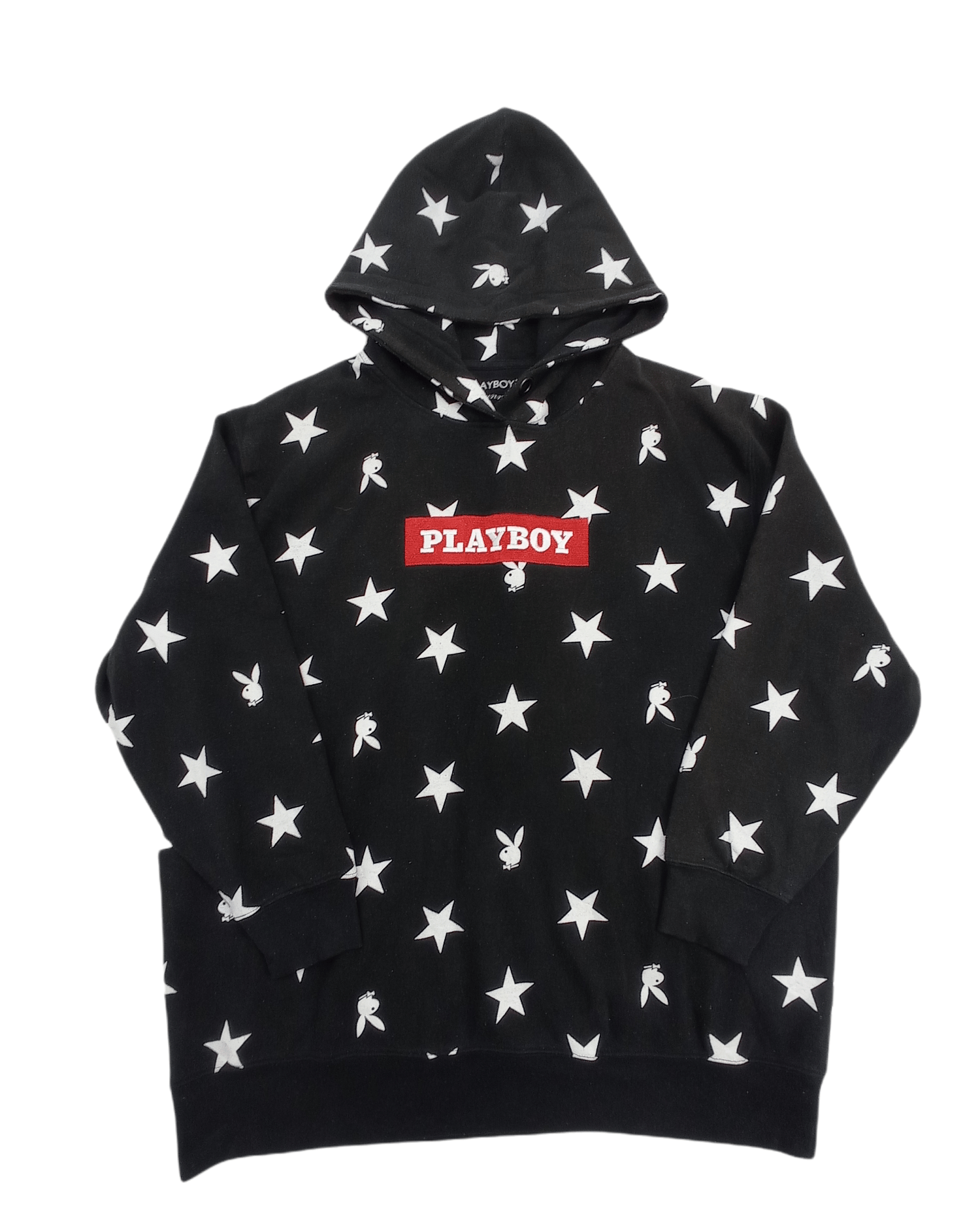 image of Playboy Full Print Box Logo Hoodie in Black, Men's (Size XL)