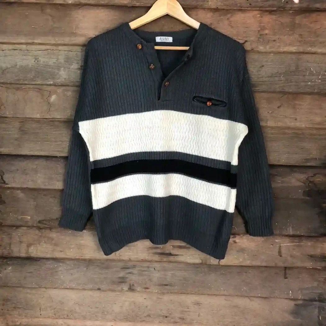 Japanese Brand × OVER THE STRiPES Vintage Kosugi Pocket Tee Stripe Polo Sweatshirt #512 Size US M / EU 48-50 / 2 - 2 Thumbnail