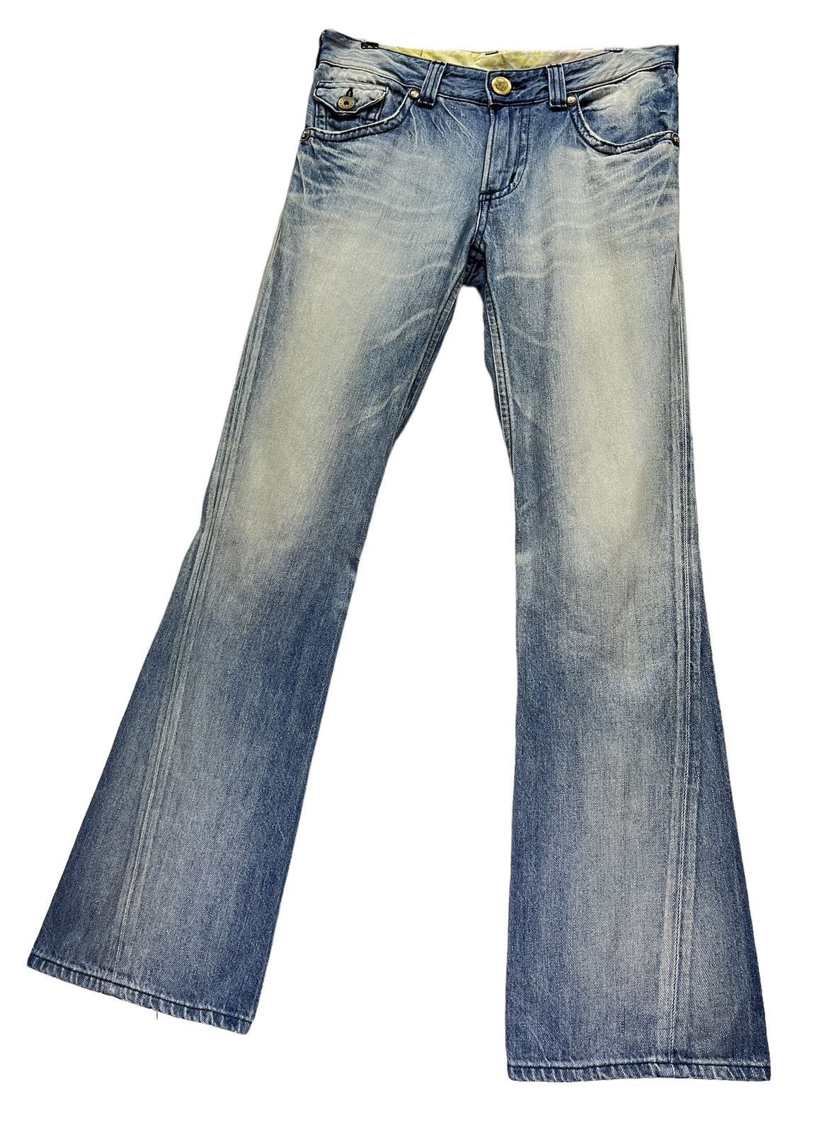 Japanese Brand 🔥Vintage EDWIN BLUE TRIP JAPAN Light Wash Distressed Flare Size US 33 - 7 Thumbnail