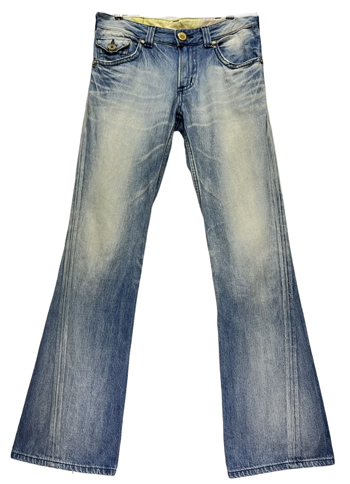 Japanese Brand 🔥Vintage EDWIN BLUE TRIP JAPAN Light Wash Distressed Flare Size US 33 - 8 Thumbnail
