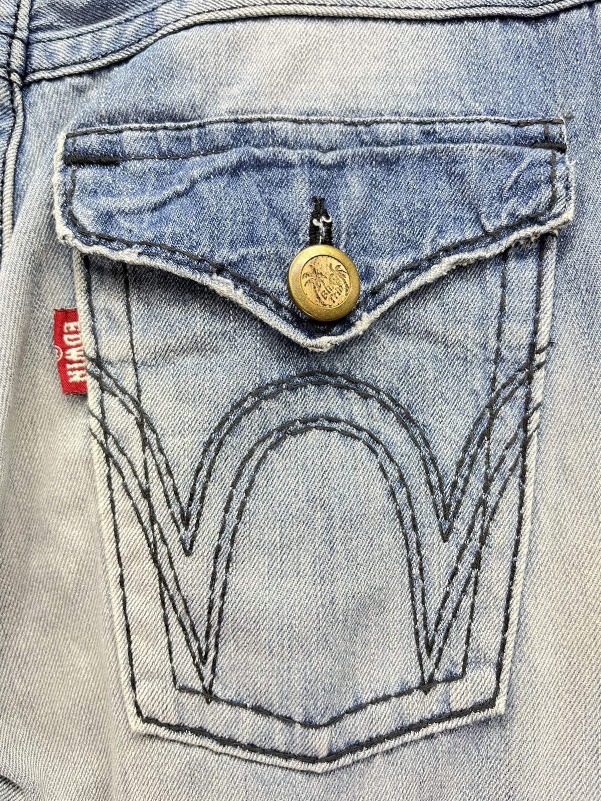 Japanese Brand 🔥Vintage EDWIN BLUE TRIP JAPAN Light Wash Distressed Flare Size US 33 - 4 Thumbnail
