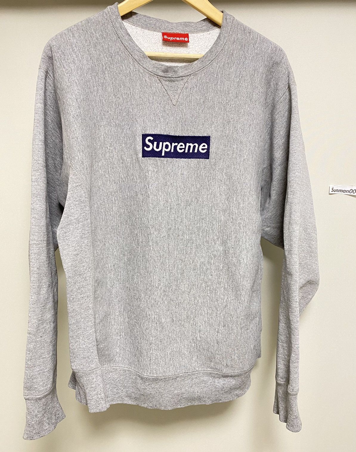 image of Supreme Navy Grey Box Logo Crewneck 1997, Men's (Size Medium)