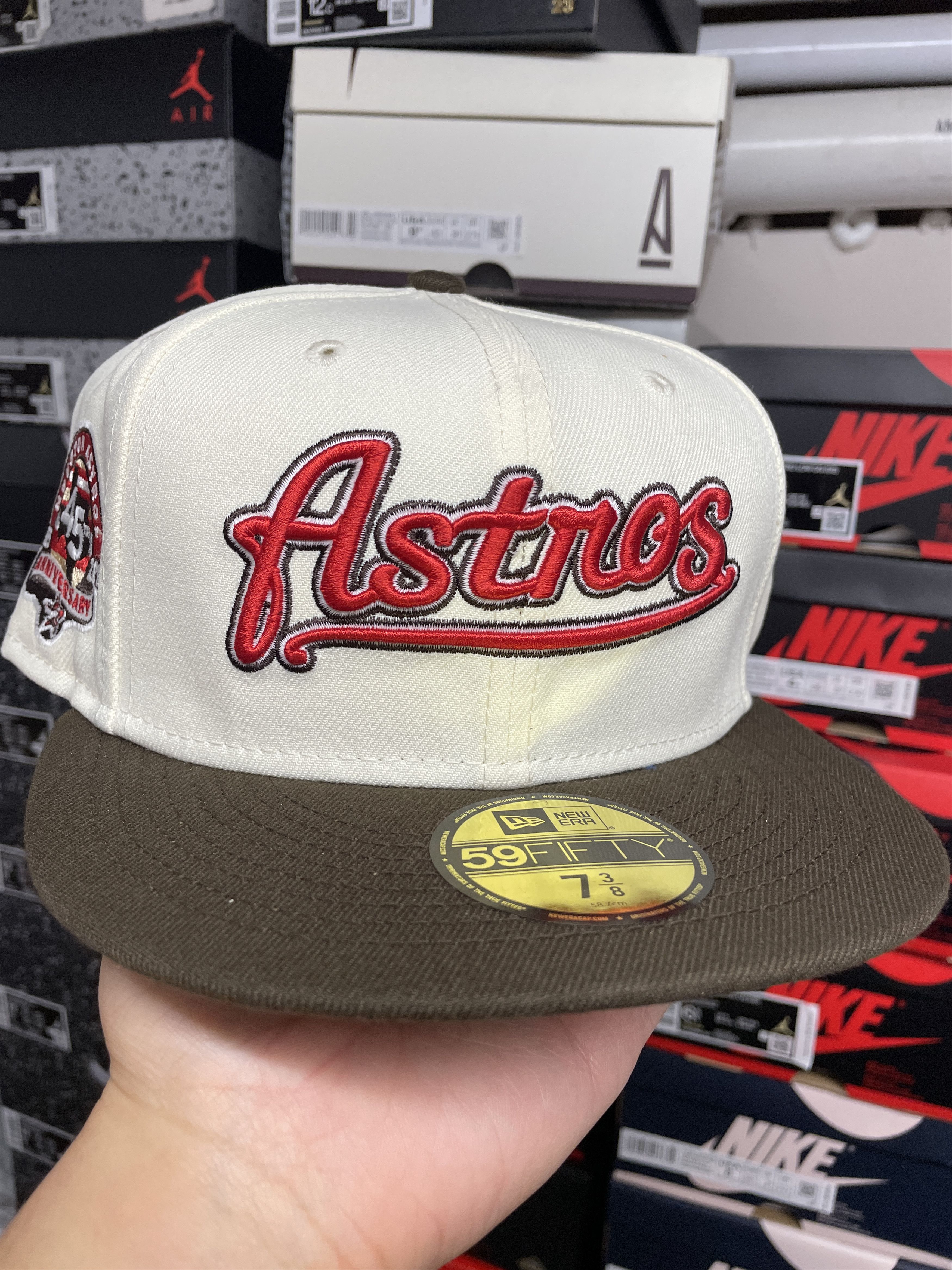 7 3/8 Script Houston Astros 45th Anniversary White Cream Red