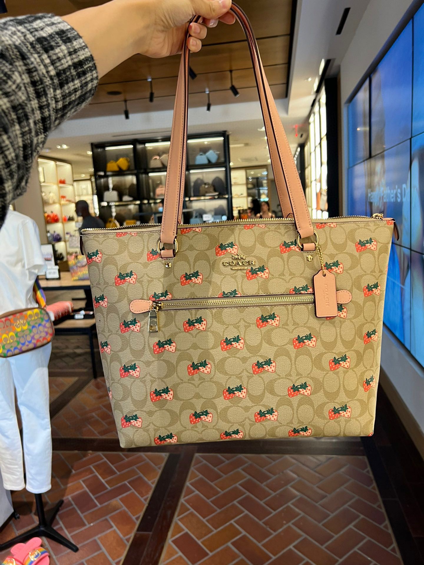 Coach CB595 buy Gallery Tote In Signature Canvas With Strawberry Print In Gold/Light