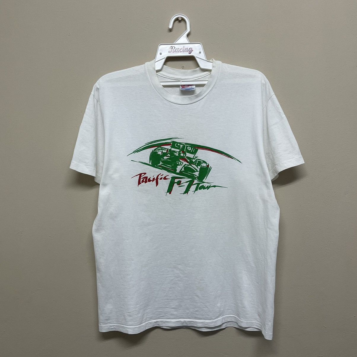 image of Formula Uno x Racing Vintage Pacific F-1 Tour Tshirt Formula 1 Race Worldwide in White (Size Large)