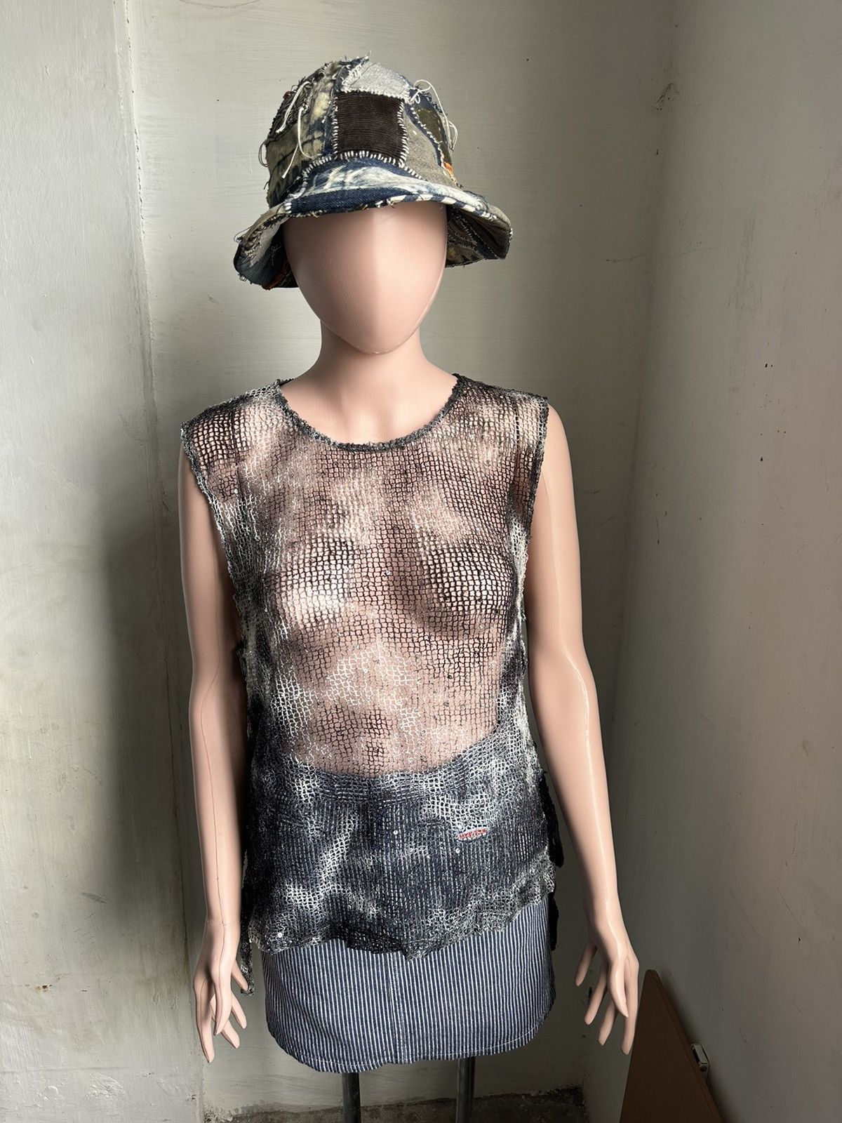 Japanese Brand Bashecing Plump Fishnet Punk Sleeveless Size L / US 10 / IT 46 - 1 Thumbnail