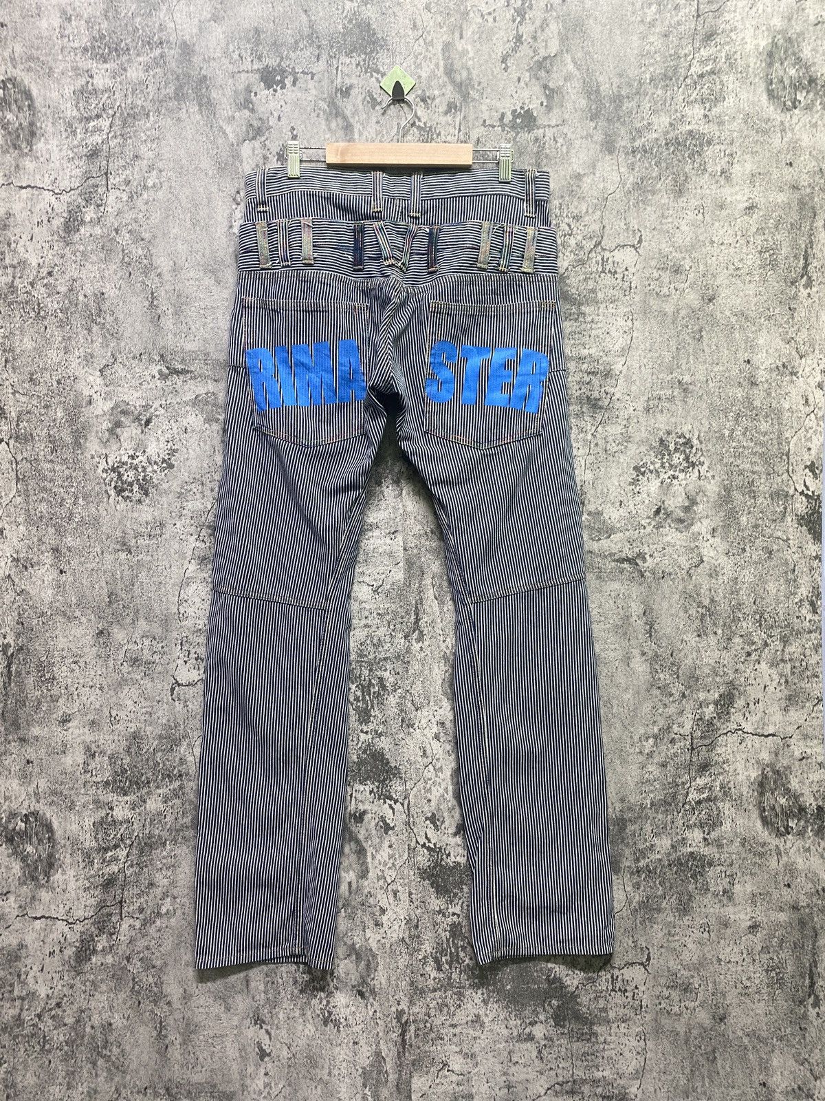 image of Vintage Rimaster Hickory Striped Double Waist Print Inside Pants in Blue/White, Men's (Size 32)