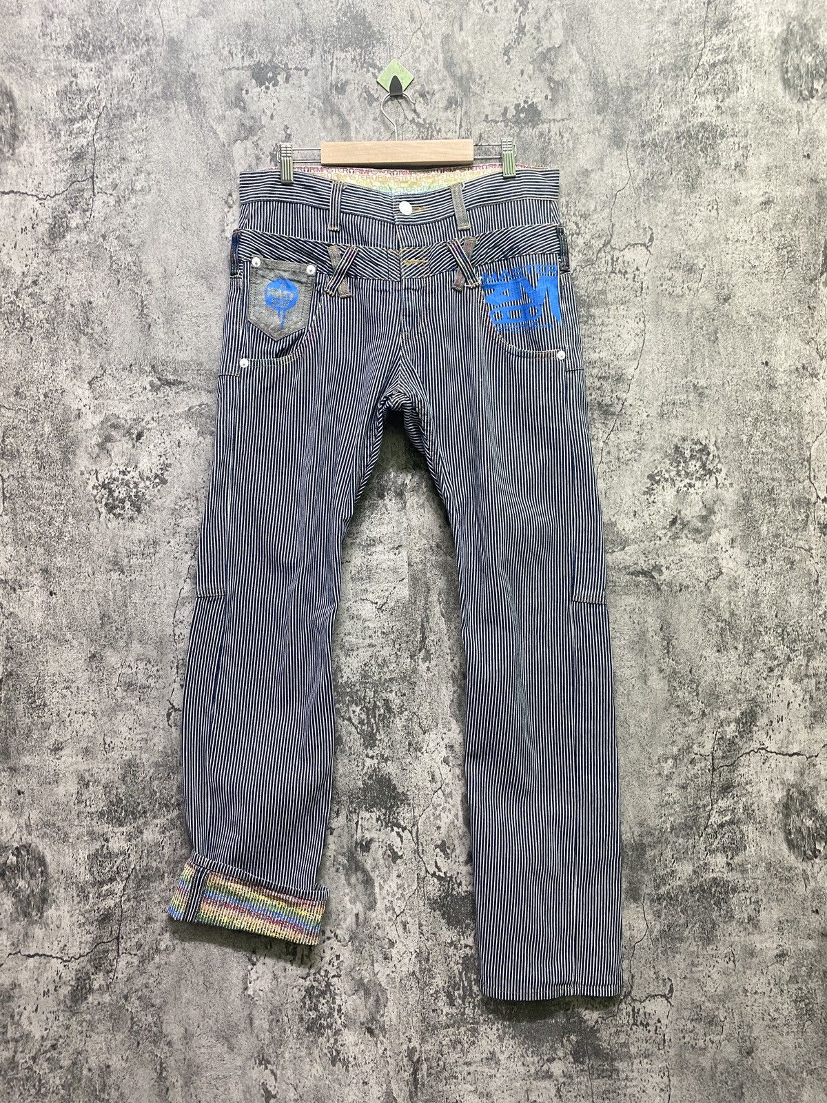 Designer × Japanese Brand × Vintage RIMASTER Hickory Striped Double Waist Print Inside Pants Size US 32 / EU 48 - 2 Thumbnail
