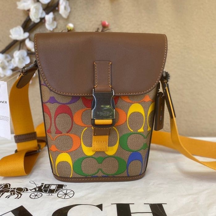 Coach Track Small Flap Crossbody In Rainbow Signature Canvas Grailed
