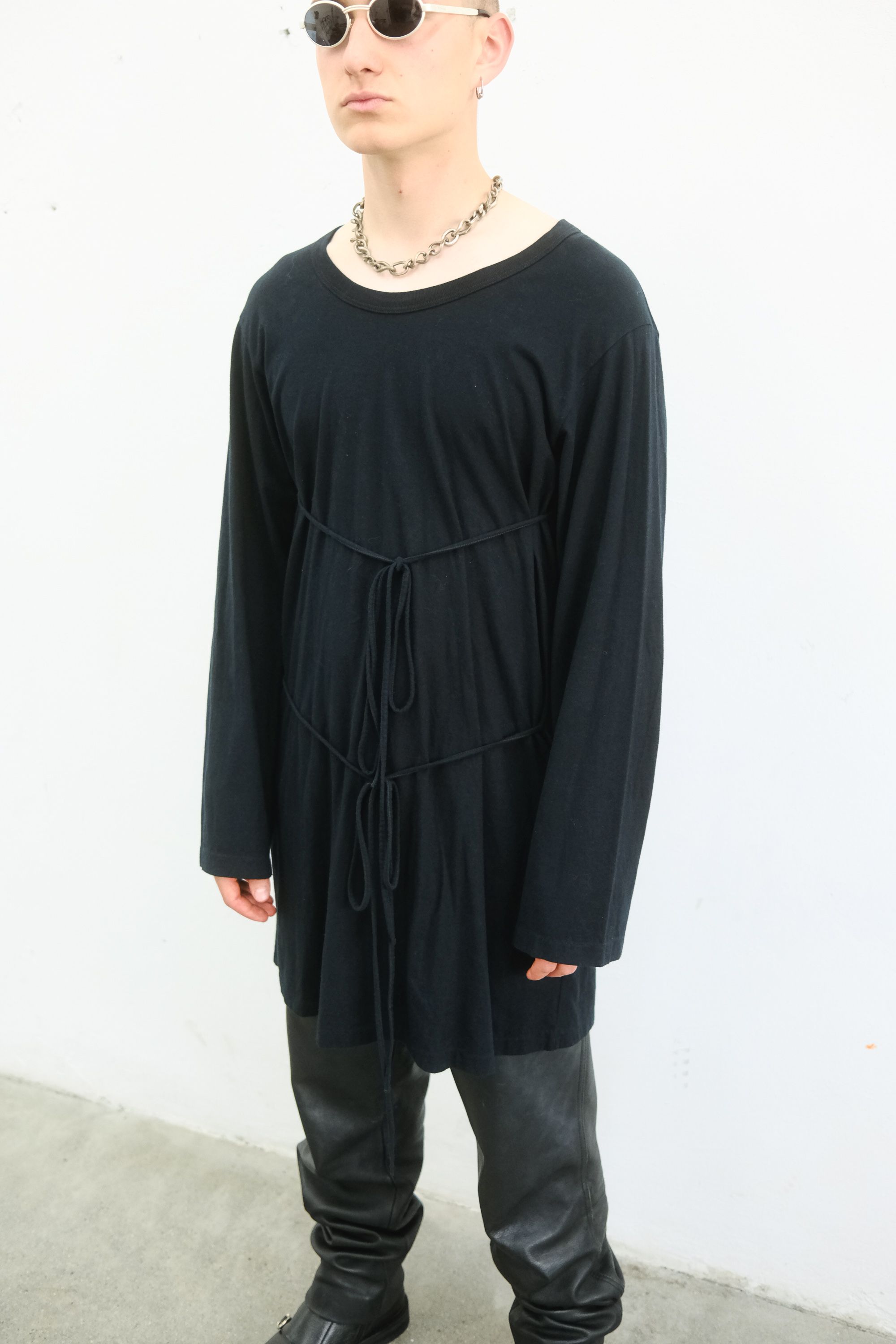 Pre-owned Ann Demeulemeester X Archival Clothing 2000s Ann Demeulemeester Strings Oversized Longsleeve In Black