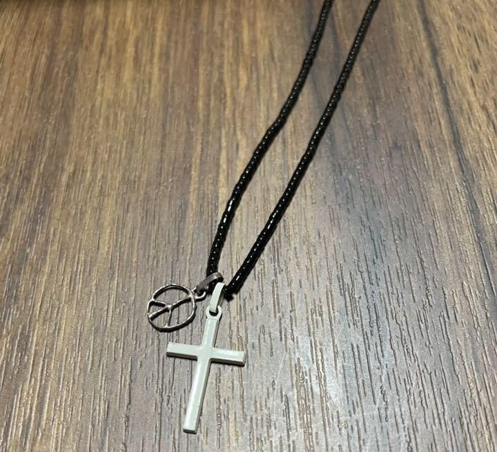 image of Undercover Cross Peace Logo Bead Necklace in Silver, Men's