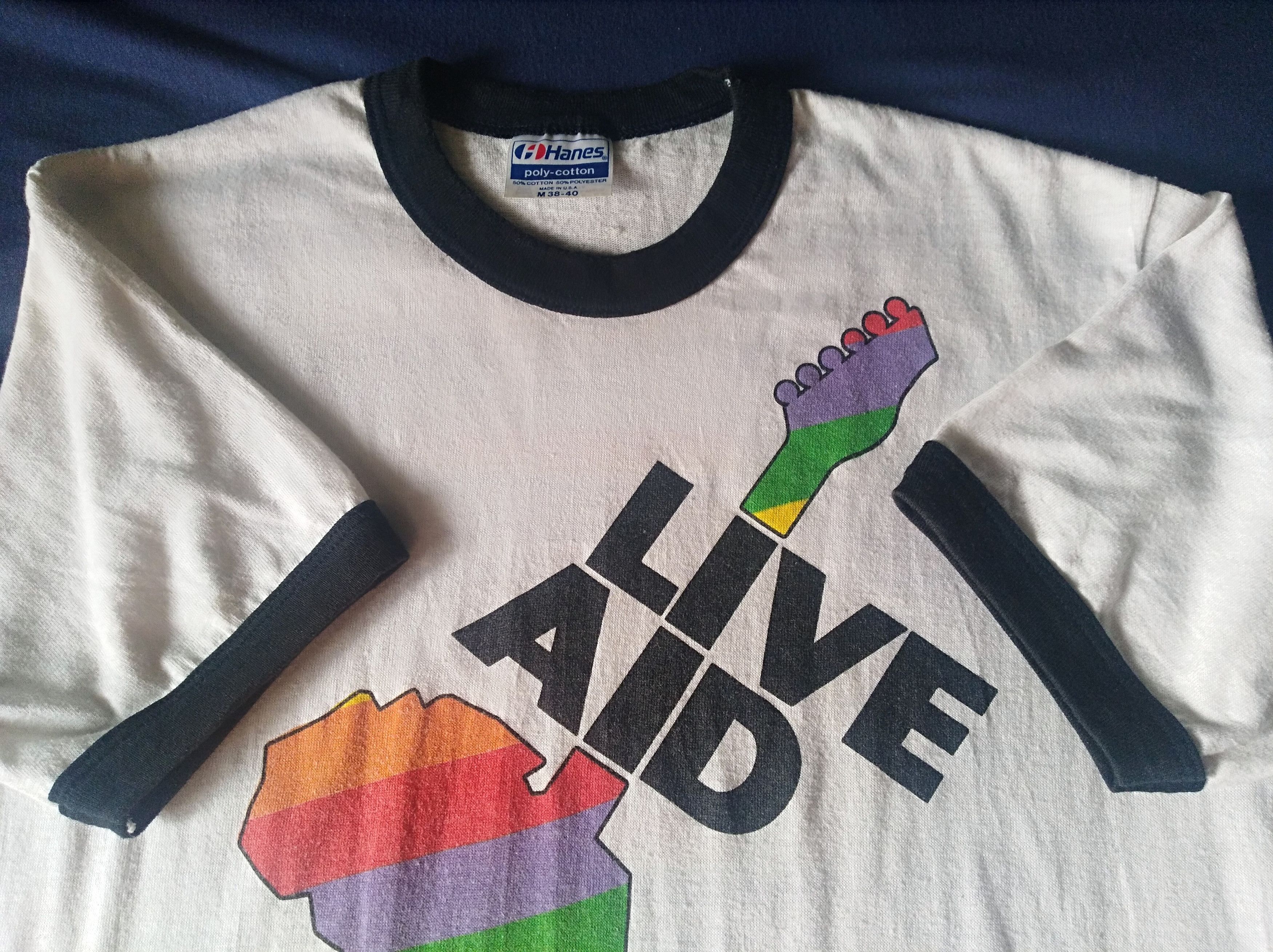Hanes × Vintage RARE LIVE AID FOUNDATION 1985 RINGER TSHIRT Size US M / EU 48-50 / 2 - 7 Thumbnail