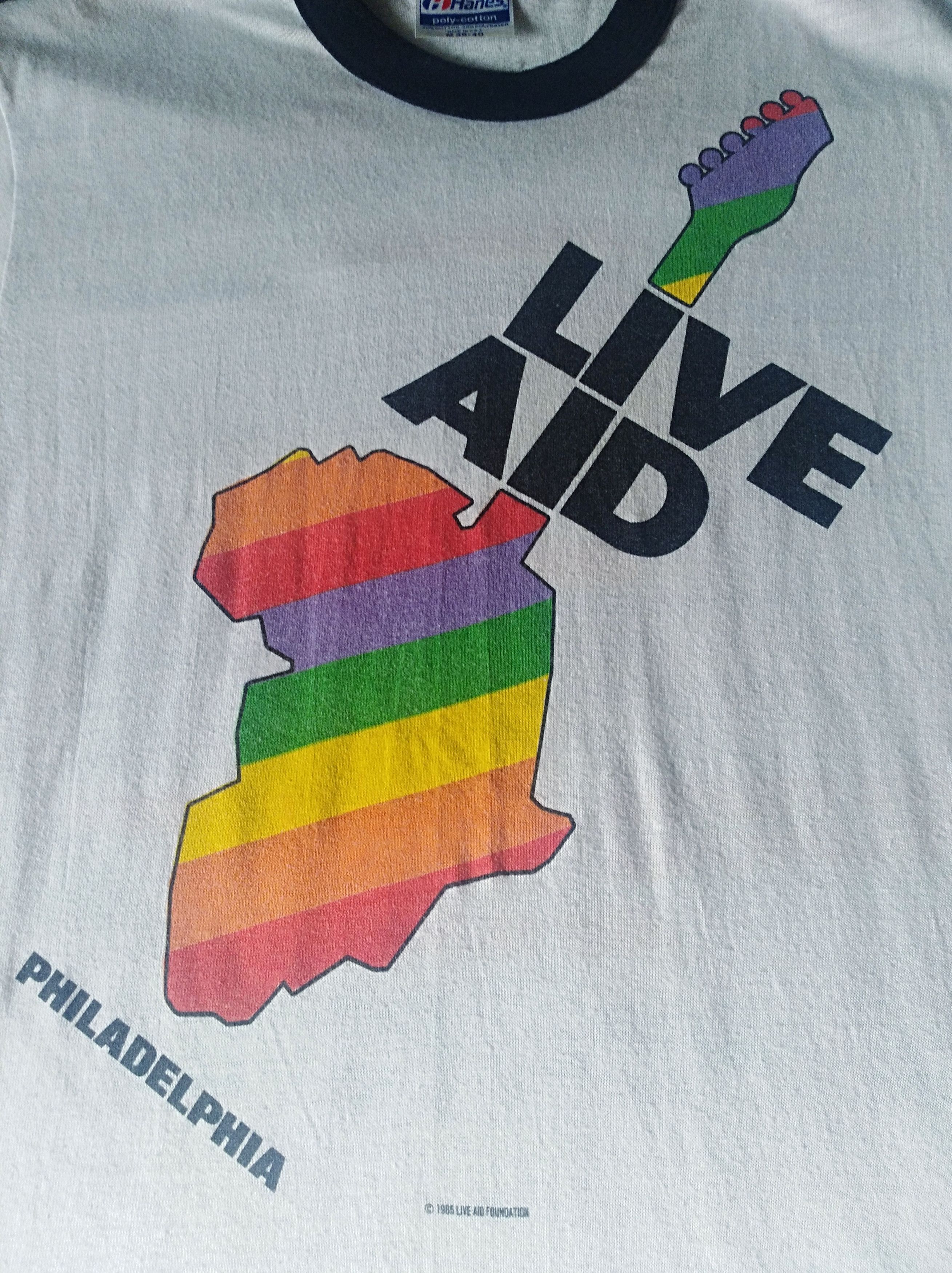 Hanes × Vintage RARE LIVE AID FOUNDATION 1985 RINGER TSHIRT Size US M / EU 48-50 / 2 - 5 Thumbnail