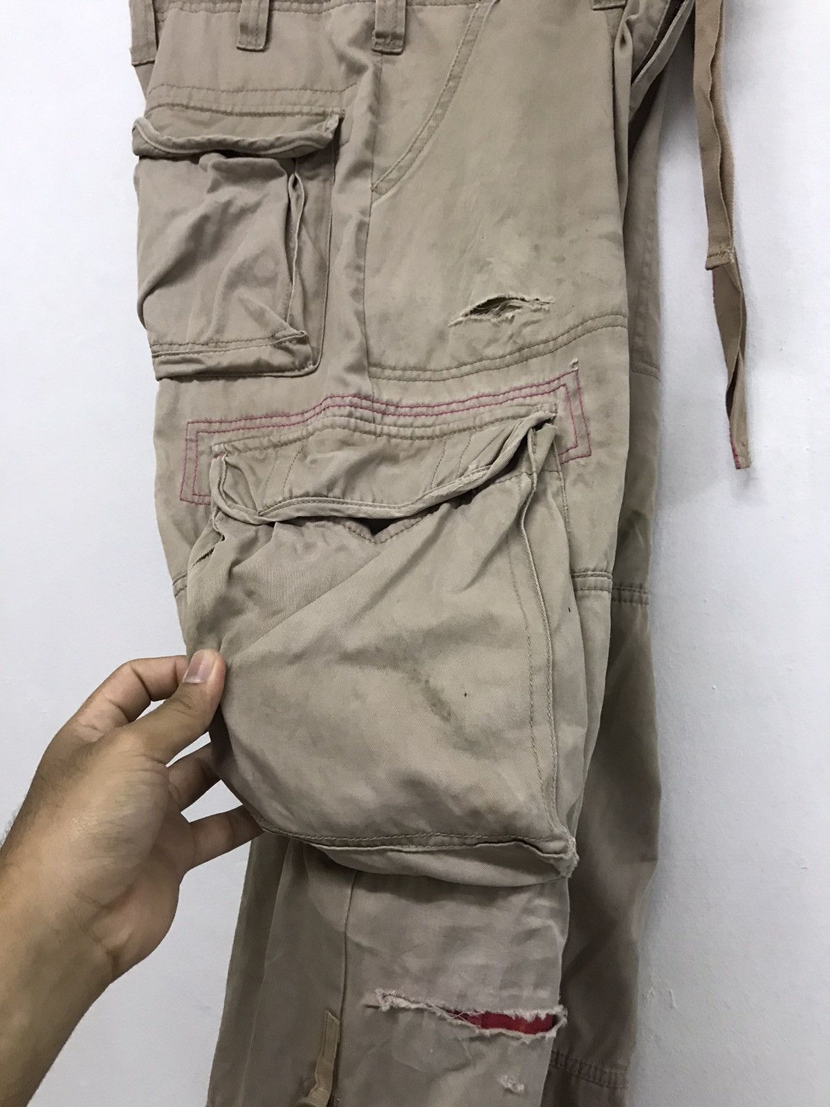 Japanese Brand Nice❗️Real Crush Clothing Patchwork Distressed Cargo Pants Size US 33 - 15 Thumbnail