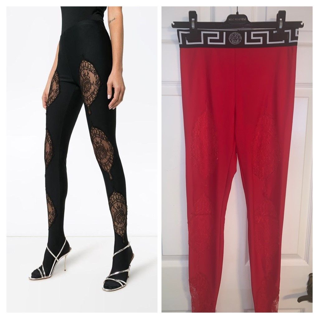 VERSACE WOMENS LACE PANEL RUNWAY LEGGINGS SZ 1 SMALL $900