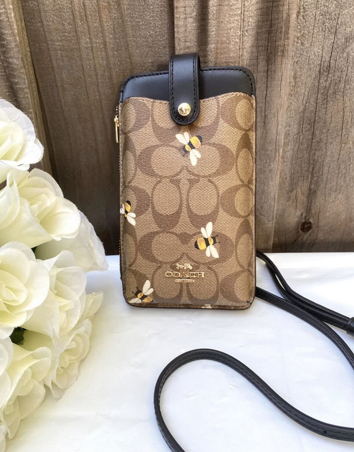 COACH®  Phone Crossbody In Signature Canvas With Bee Print