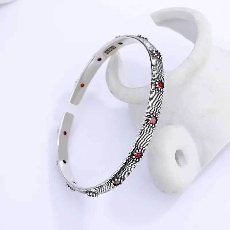 Jewelry Court Red Zircon Cuff Bracelet Size ONE SIZE - 4 Thumbnail