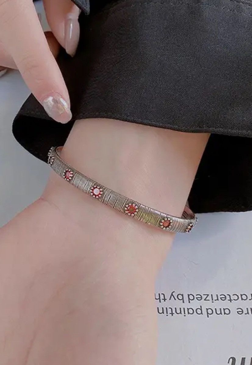 Jewelry Court Red Zircon Cuff Bracelet Size ONE SIZE - 5 Thumbnail
