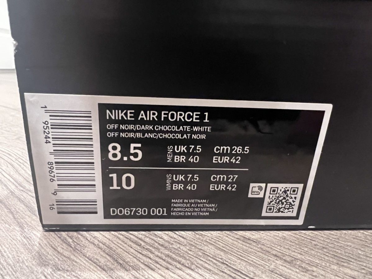 Nike NIKE AIR FORCE 1 OFF NOIR/DARK CHOCOLATE-WHITE Size US 8.5 / EU 41-42 - 5 Thumbnail