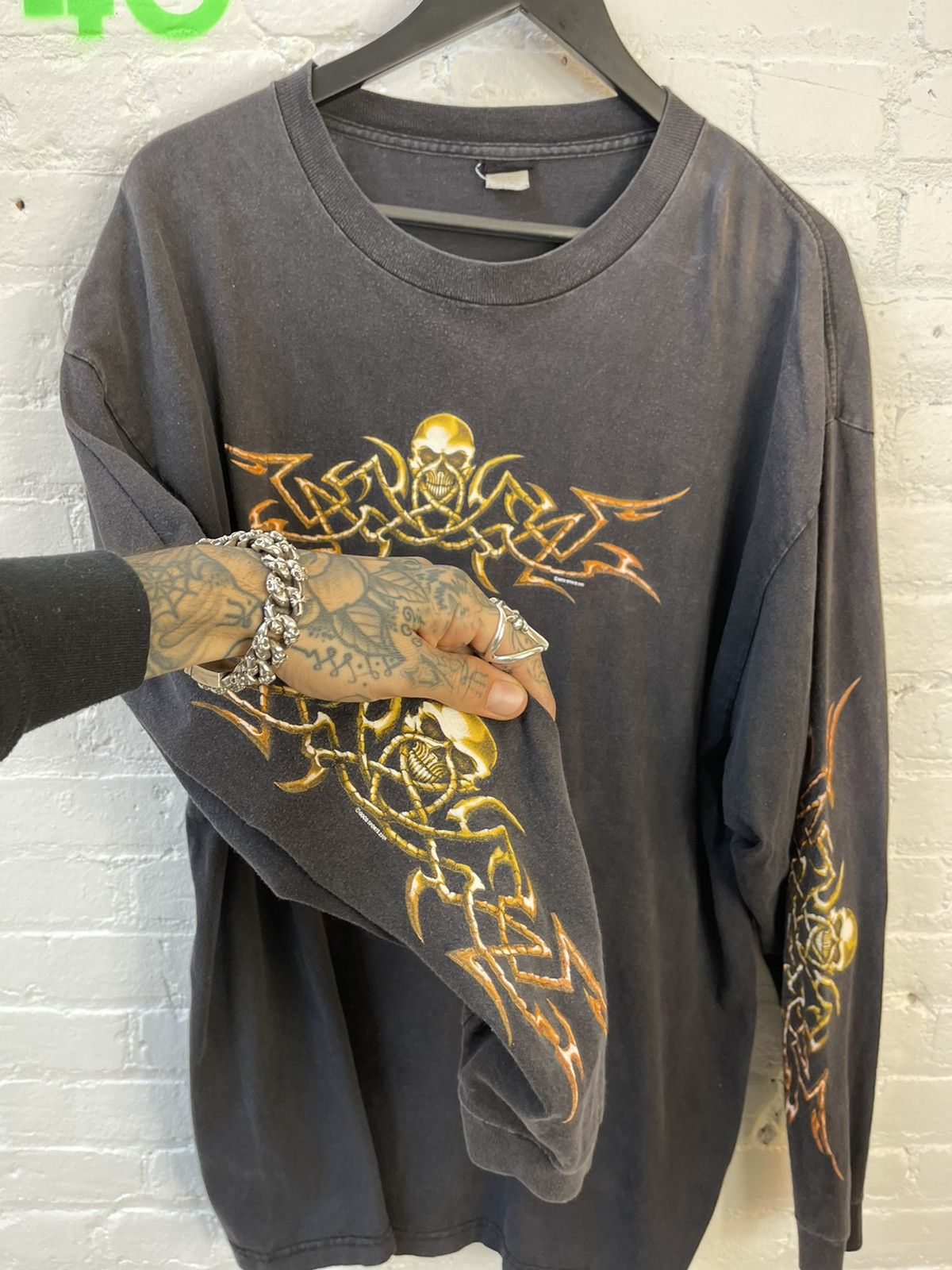 Vintage Vintage 90s XXL TRIBAL SKULL LONG SLEEVE BLACK SHIRT Size US XXL / EU 58 / 5 - 2 Thumbnail