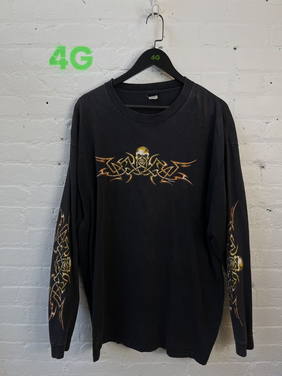Vintage Vintage 90s XXL TRIBAL SKULL LONG SLEEVE BLACK SHIRT Size US XXL / EU 58 / 5 - 8 Thumbnail