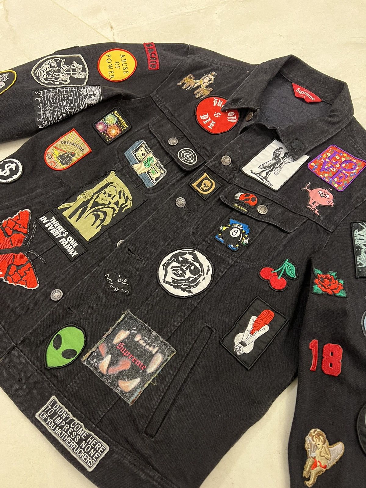 image of Supreme Denim Patches Jacket in Black, Men's (Size Large)