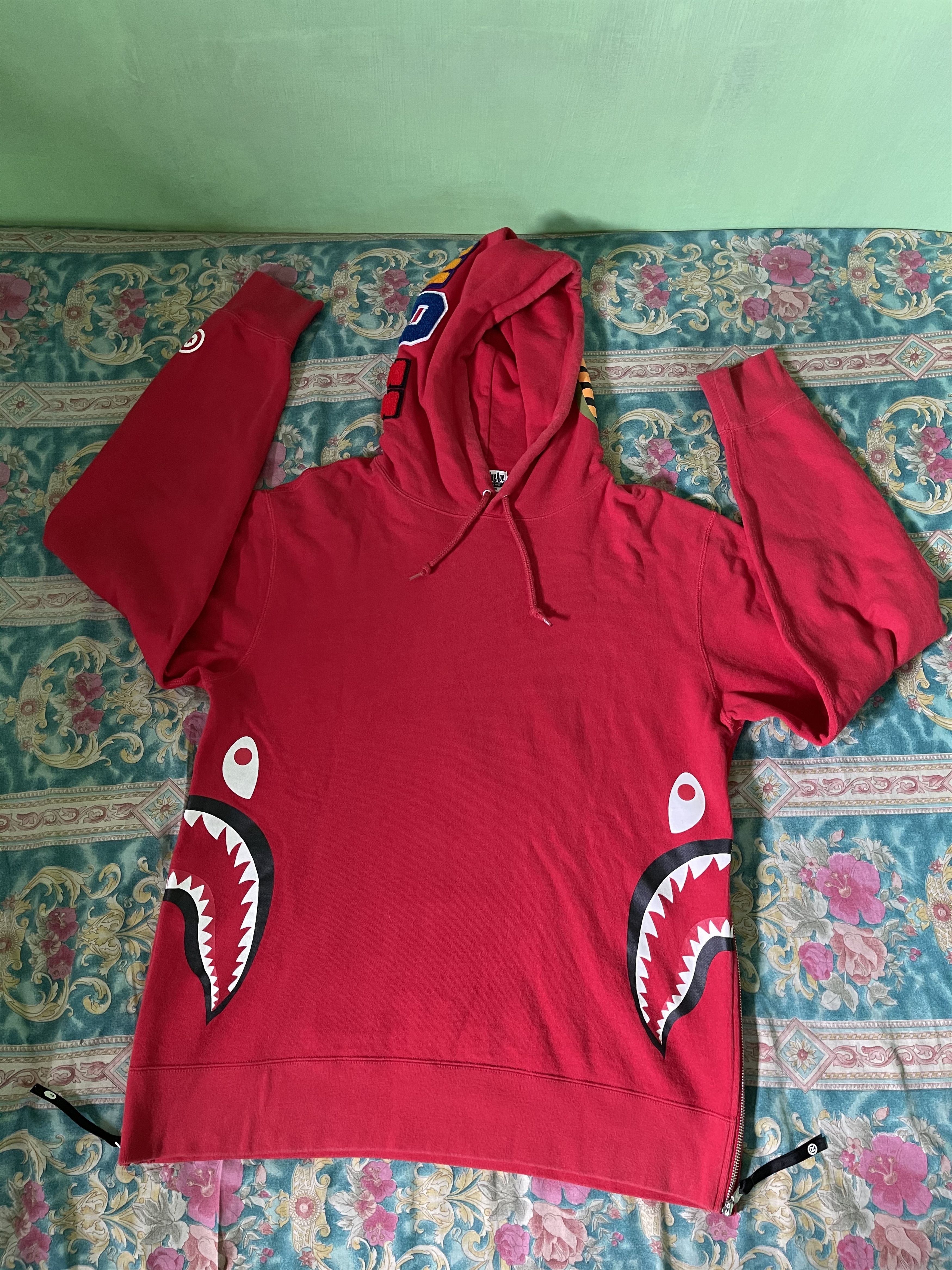 image of Bape Shark Side-Zip Hoodie in Red, Men's (Size XL)